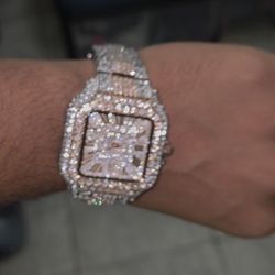 Moissanite Santos Watch 2 Tone Gold Silver