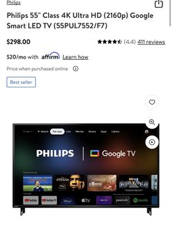 Philips 55 Class 4K Ultra HD (2160p) Google Smart LED TV (55PUL7552/F7)  (New) 