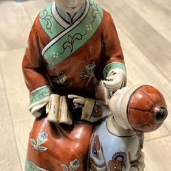 Vintage Chinese porcelain figurine Mother and Son 14’h