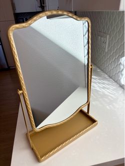 Gold Tabletop Mirror with Storage Tray - 15” Mirror