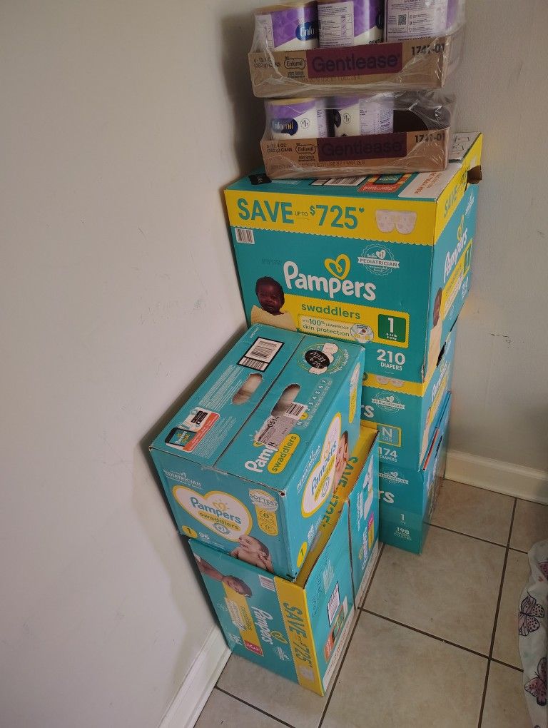 Brand New Pampers Diapers – Unopened Boxes – Sizes Newborn, 1, and 3 – $25–$30/Box