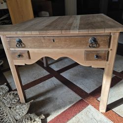 Vintage Solid Wood Side Table – 22” High – Original Hardware