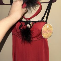EricaJames Red Babydoll Lingerie Set w/ Pompoms Size 34/M (pantie not included )