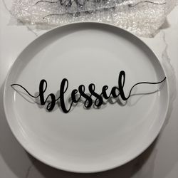 4 Black Script Metal Blessed Large Table Dinner Plate Decoration