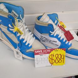 Off White x Air Jordan 1 Retro High OG UNC University Blue Size 13