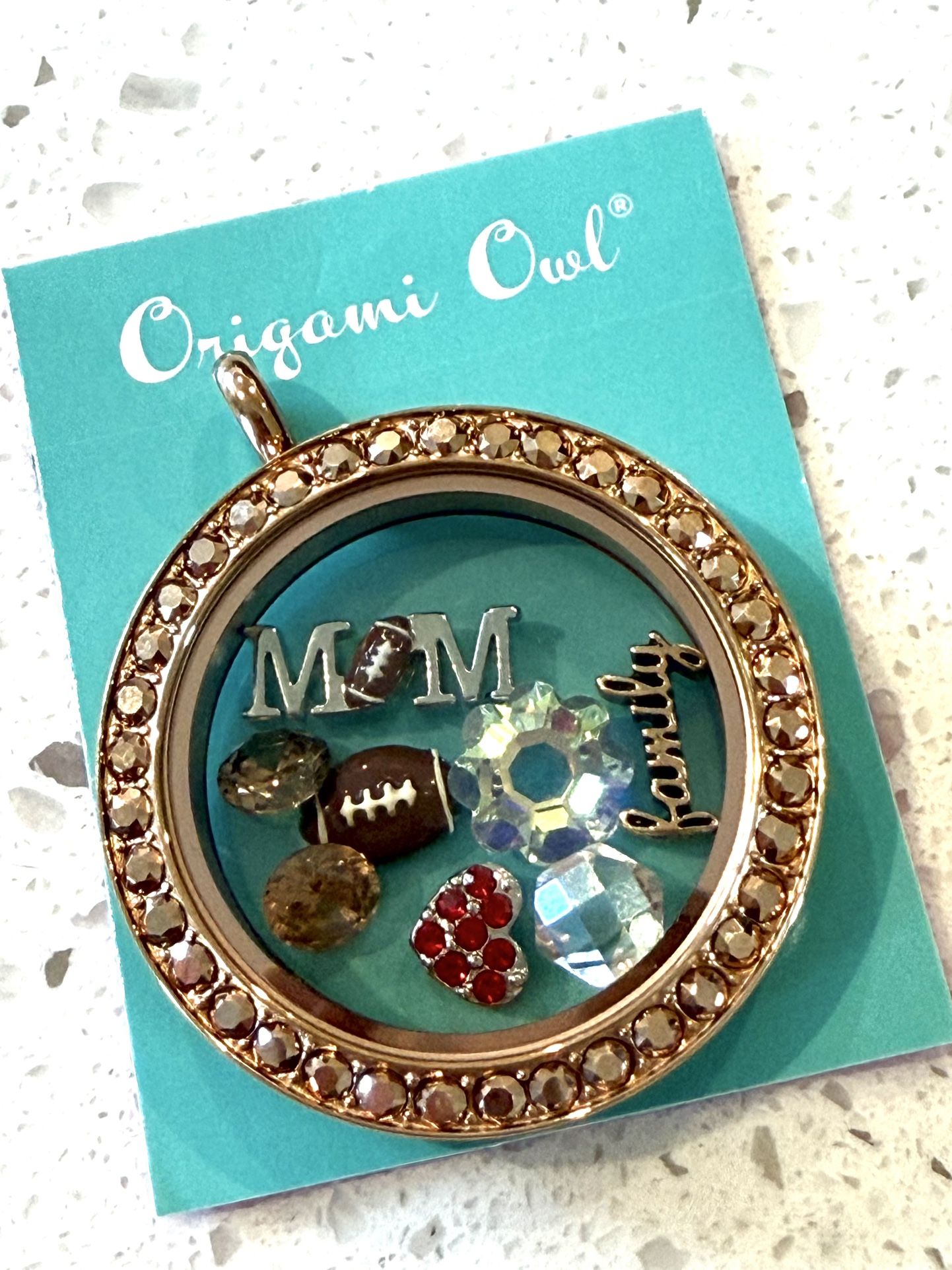 New Mother’s Day Football Mom Origami Owl Necklace Locket Floating Charms Jewelry Perfect for mother’s day gift. Locket opens and you can change float
