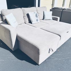 Luxurious High End Robb & Stucky Queen Sleeper Sectional Sofa w/Storage Chaise