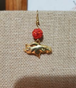 Gold plated and orange Shambala Denver bronco earrings