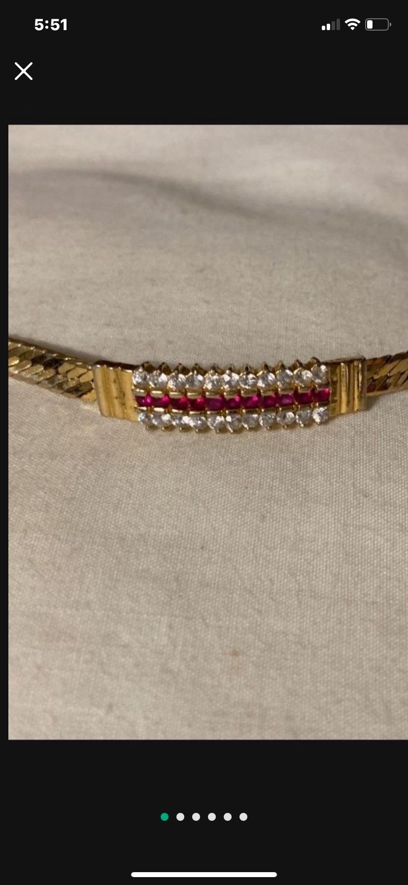Costume 7" Gold Bracelet With Rubies And Diamonds