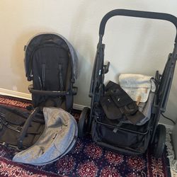 Double Stroller With Stroller Organizer And Diaper Bag