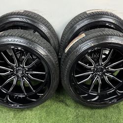 New 24x12 gloss black milled fuel wheels wrapped in arroyo 295/35r24 tires