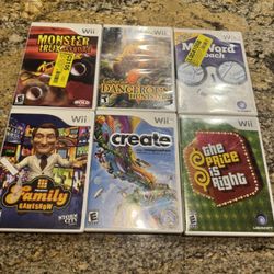6 Wii Games - Price Right / Monster Trux / Family Game show / Create / Dangerous Hunt