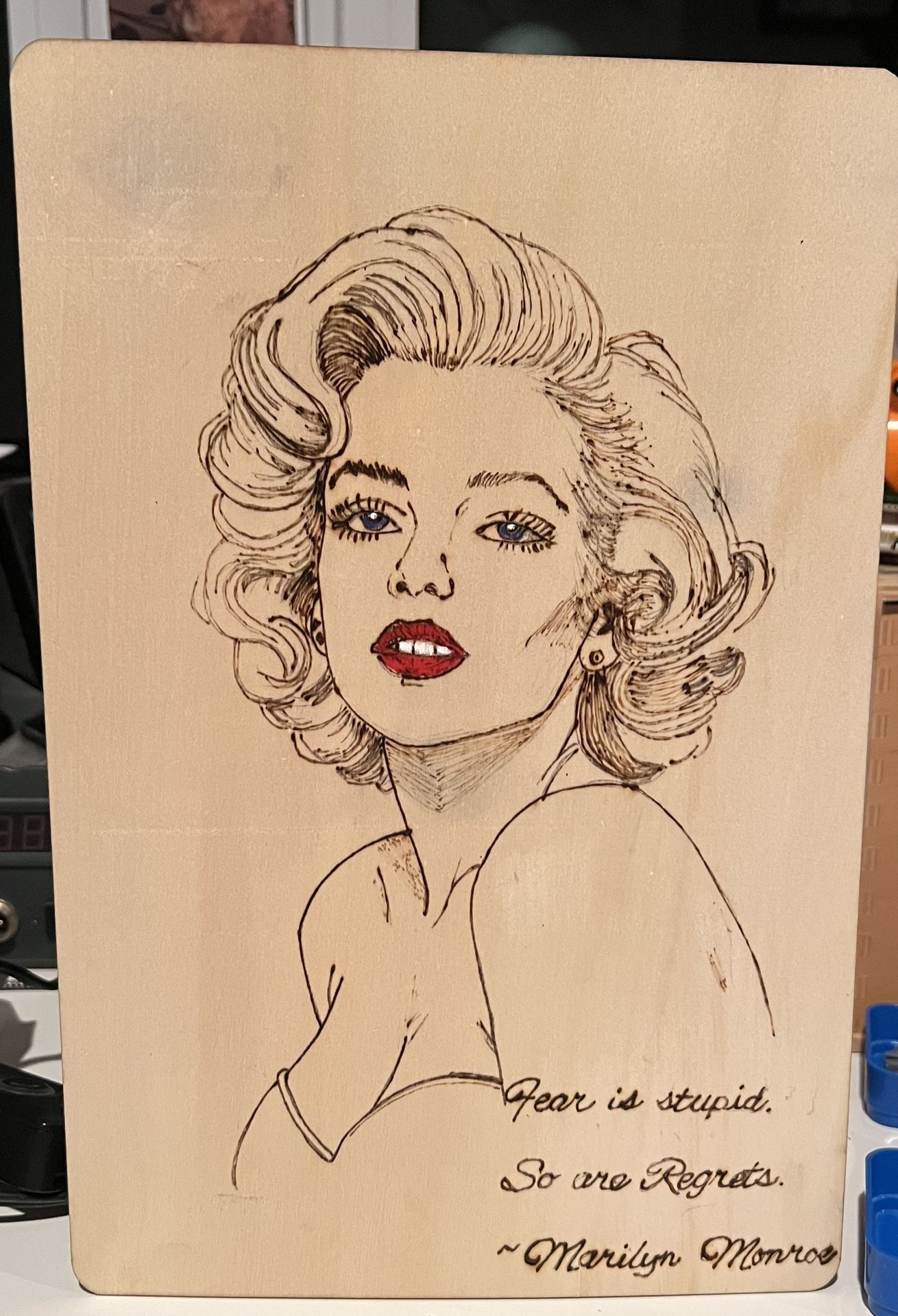 Woodburned Marilyn Monroe