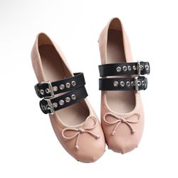 Pink Ballet Flats Shoes With Grommet Straps