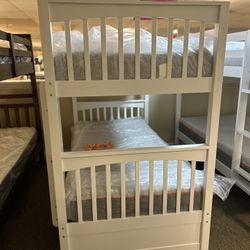 NEW- White Twin Bunk Bed – Clean & Sturdy
