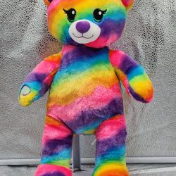 BUILD A BEAR 16" Tye Dye Bright Neon Rainbow Hugging Bear 2018
