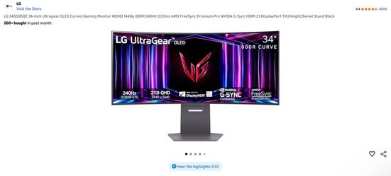 LG 34” UltraGear Curved Monitor (Model 34GS95QE)