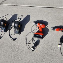 drill , battery , charger
charger + battery(18V): 2 pcs, Ryobi
-2 pcs are for $20

drill+battery(18V)+charger: Black&Decker
-1 set for $15
, great con