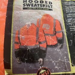 HIGH VISIBILITY Orange Class 3 Full-Zip Safety Sweatshirt Hoodie Jacket, New !