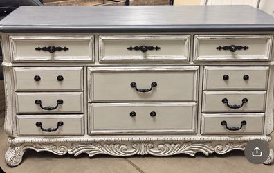 Refinished Ornate Dresser with 9 Drawers