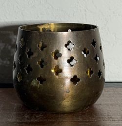 Vintage Pierced Brass Clover Pattern Votive Candle Holder