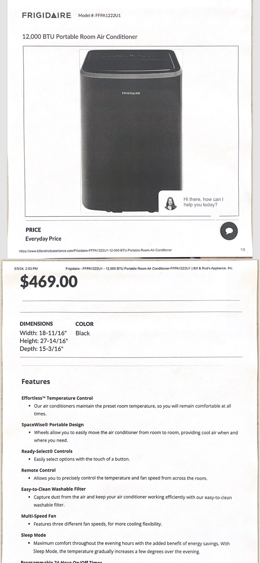Frigidaire 12,000 BTU Portable Air Conditioner 