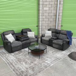 *Free Delivery* Gray Manual Recliner Couch Sofa Loveseat Set