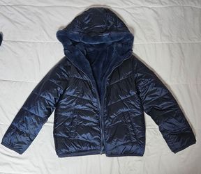 Ambercrombie & Fitch Navy Blue Puffer Jacket with Faux Fur Hood