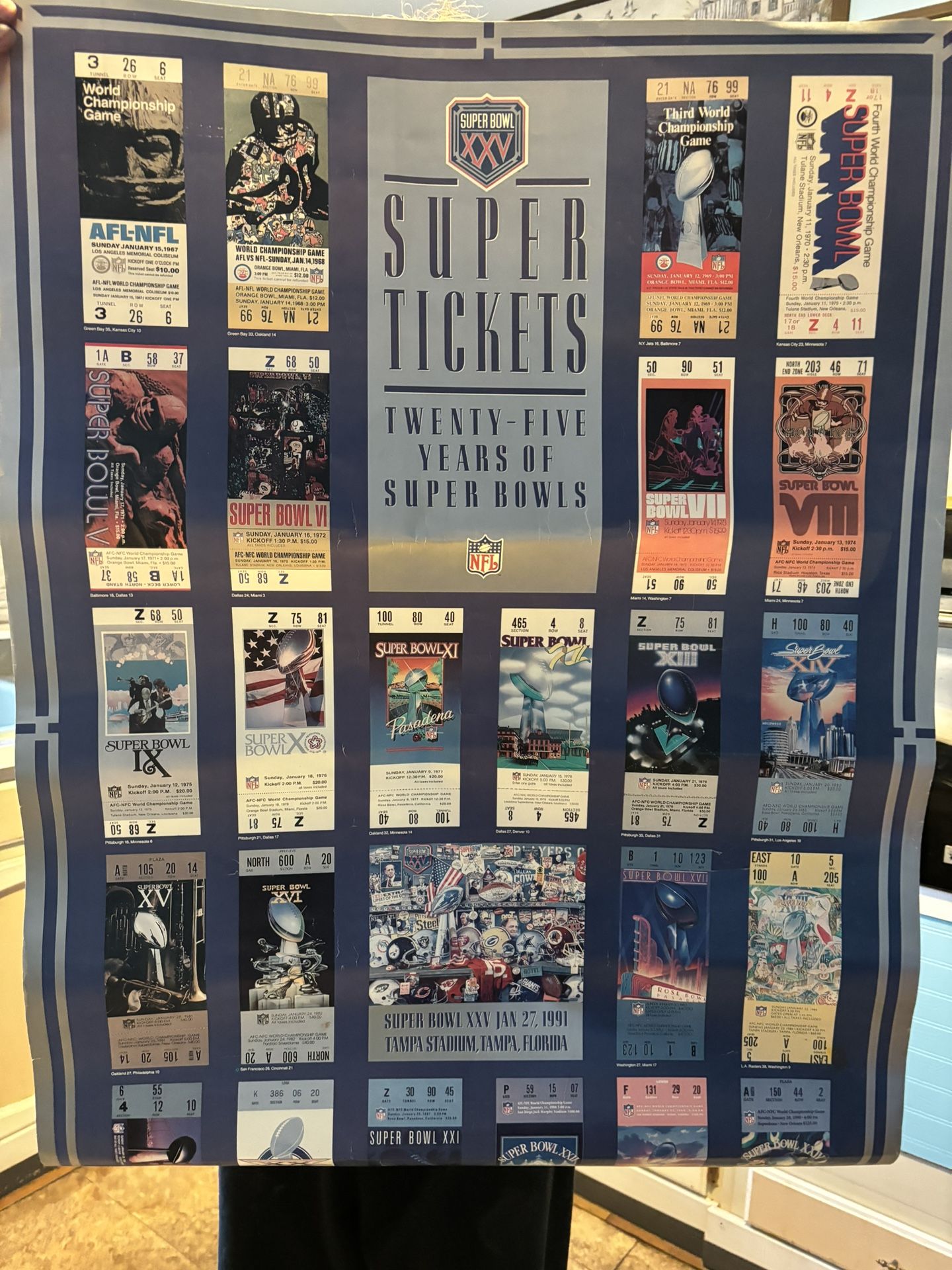 Super Bowl Poster 25 Years Of Tickets 3 Ft By 2 Ft 