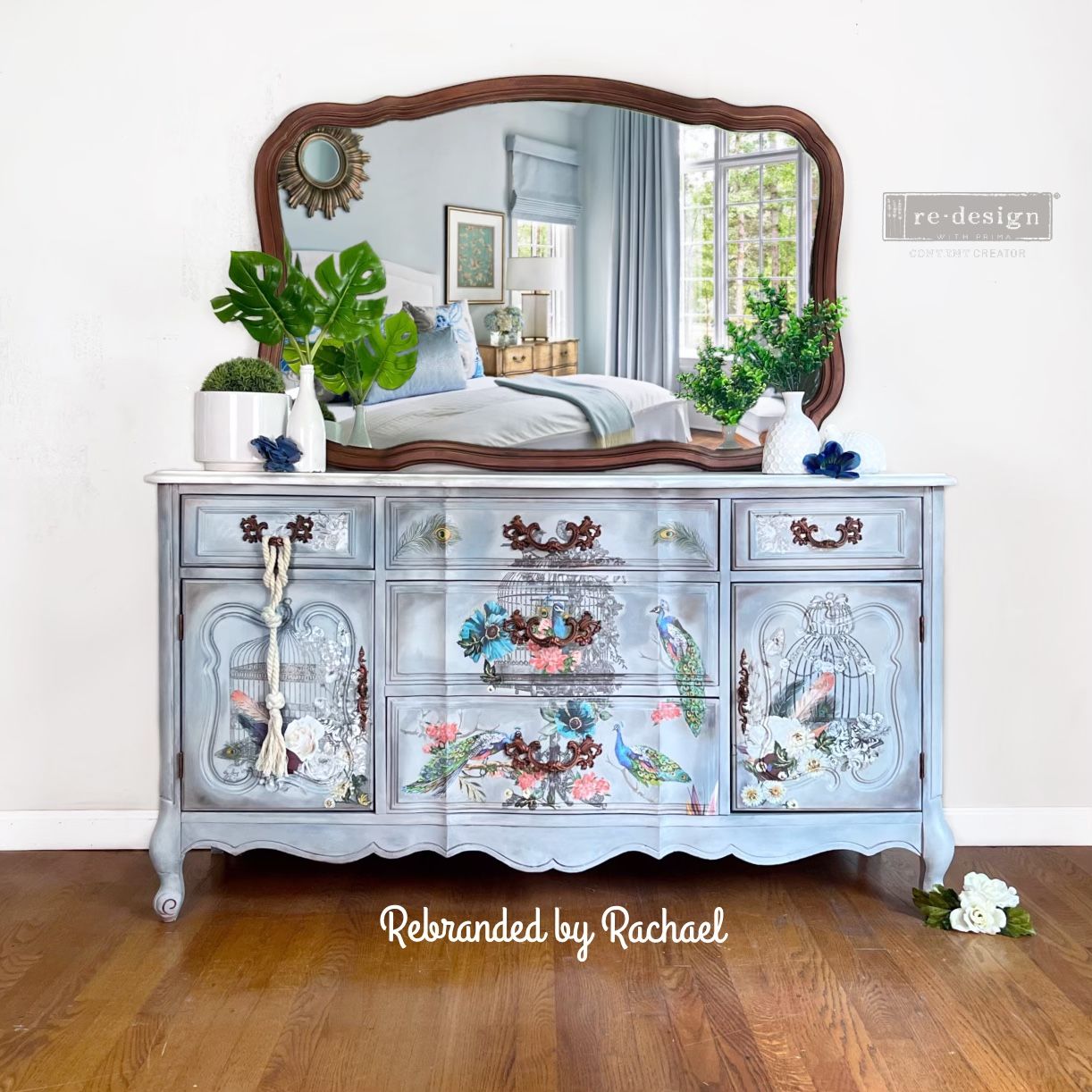 French Provincial Peacock Dresser With Faux Marble Top