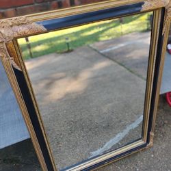 Vintage Ornate Black And Gold Framed Mirror 