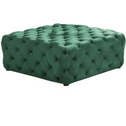 BEST MASTER FURNITURE Kelly Square Transitional Fabric Ottoman In Green Velvet