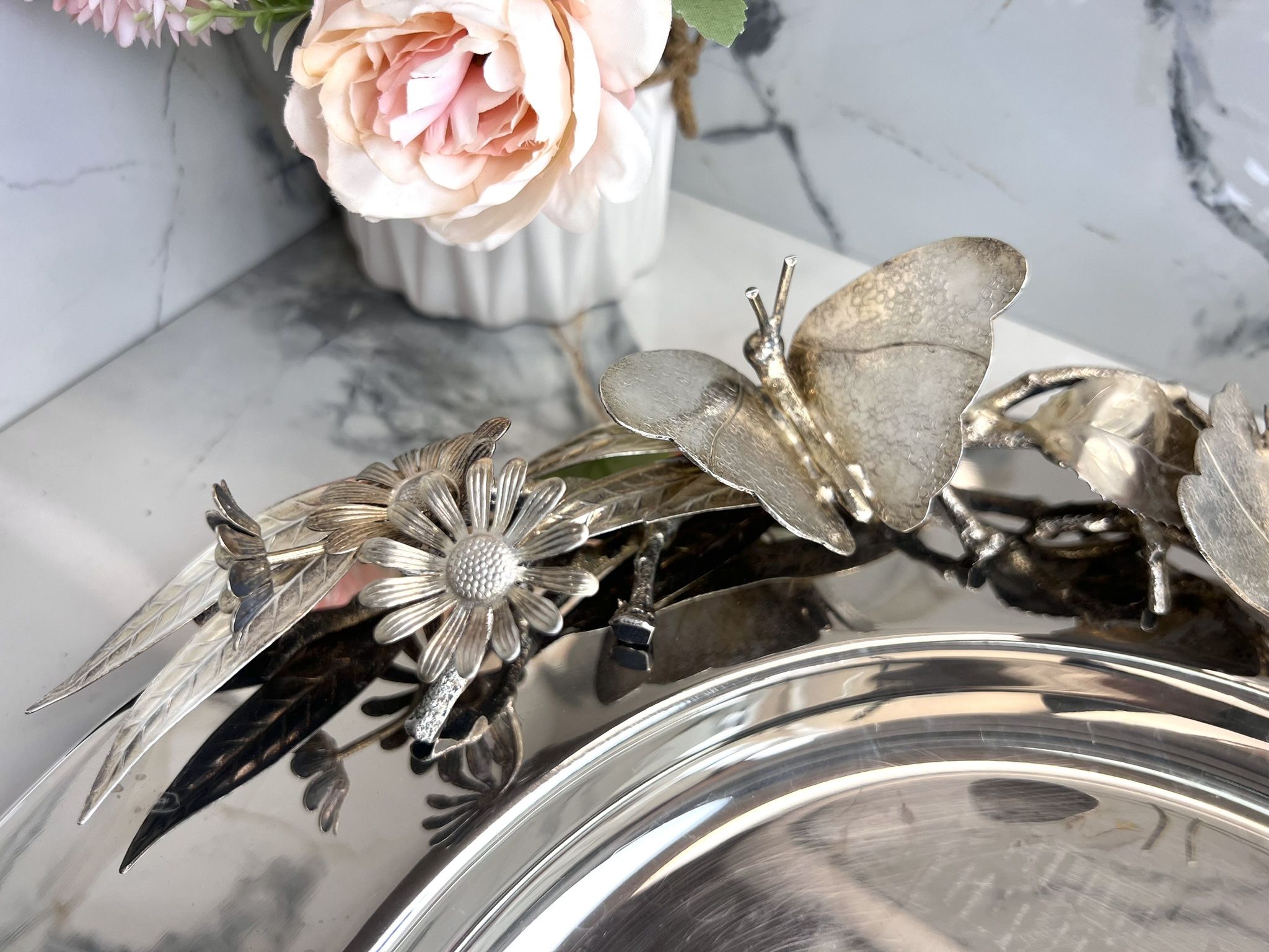 Vintage Franco Lapini Italy Large 3D Platter Handmade Silversmith