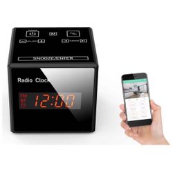 Hidden Camera Spy Cam Wireless - HD 1080P Alarm Clock, FM Radio, Bluetooth Speaker - Nanny Cams with Phone App - Night Vision & Motion Detector
