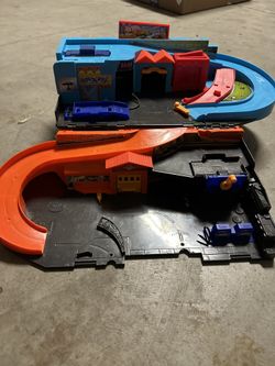 Box Of Hot Wheels And Stow And Go Track