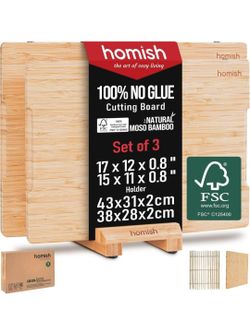 Bamboo Cutting Boards Set with Stand - 3 Piece