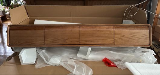 Povison float 71”mid century floating tv stand with adjustable LED lights- new, minor damage