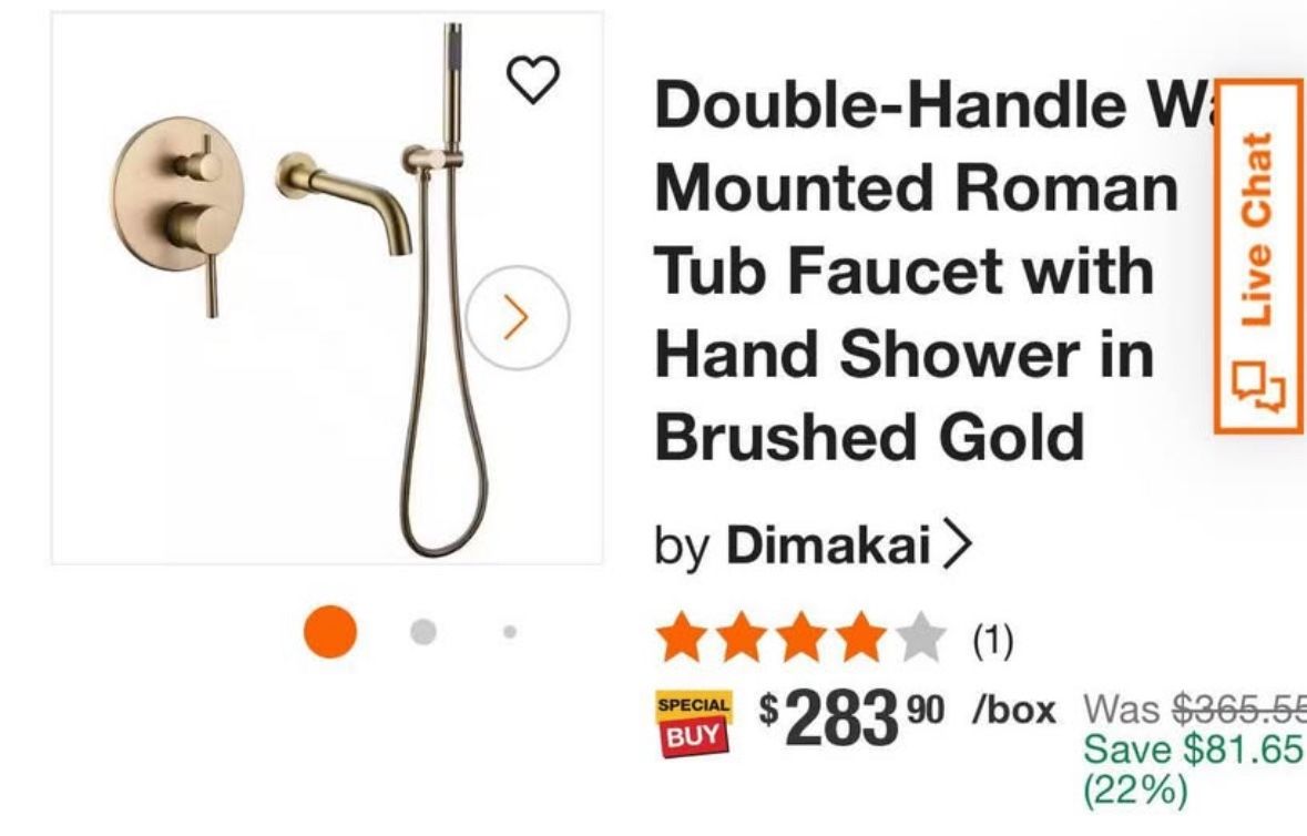 Double Handled Wall Mounted Roman Tub Faucet With Shower In Brushed Gold