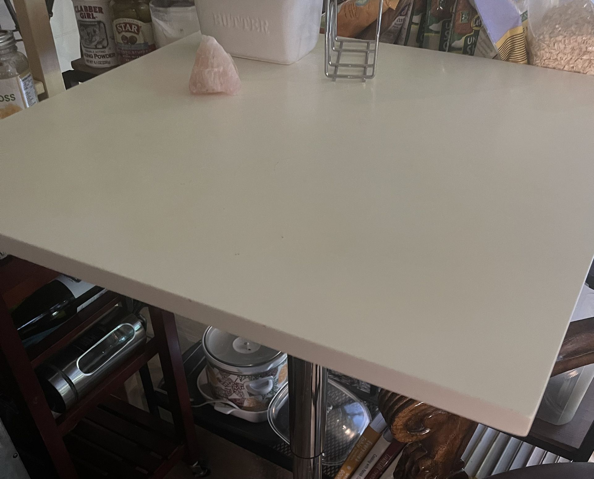 Dinning Room Table - White Table Top With Silver Stand