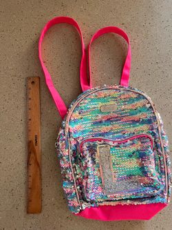 Justice brand Sequence pink and silver small backpack