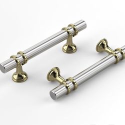 10 Pack Brushed Nickel Cabinet Pulls, Cabinet Handles Brushed Nickel, Barrel Handles Gold Kitchen Hardware Pulls, 5 inch Hole to Hole Center