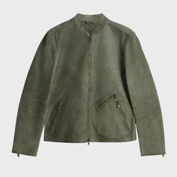 John Varvatos Corbin Leather Jacket Size 56 FIT TO SIZE L - Dark Moss RETAIL $898