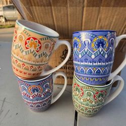 Bungalow Rose Drayce 4 - Piece Coffee Mugs Porcelain / Ceramic in Brown, Size 4.0 H in
