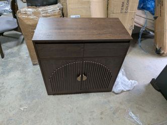 Dark Brown Wood Cabinet with Slatted Doors