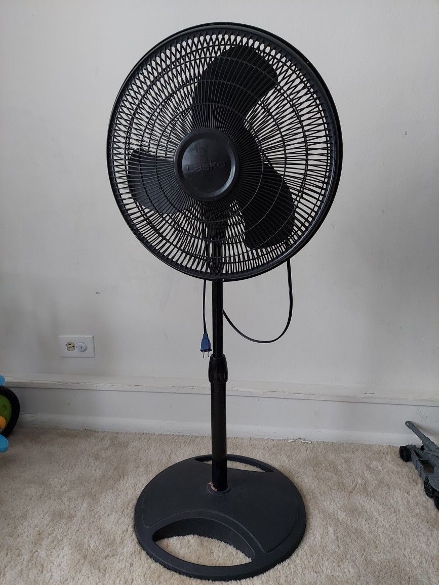 Lasko 3-Speed Adjustable Oscillating Pedestal Fan, Black
