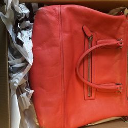 Coach Rory Large leather Zip Top Dbl Tote Satchel Vermillion Red-Orange 