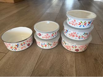Temp-tations by Tara Spring Seasonal 6-Piece Enamel on Steel Bowl Set with 5 Lids