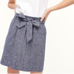 J Crew Linen-cotton paper-bag mini skirt Navy/White Striped Size Small 