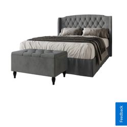Queen Upholstered Bedframe Gray