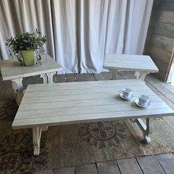 Farmhouse Coffee Table + 2 Matching Side Tables